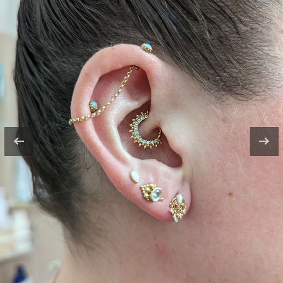 Invictus 14 kt gold Opal & CZ Mandala Chandelier Earring - Picture 6 of 7